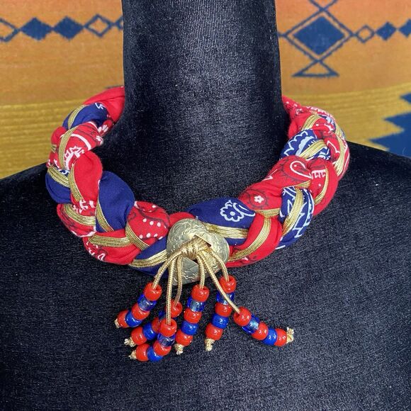 NWOT Bandana Necklace. Artisan Made. USA. Boho. Southwestern. - Picture 1 of 6